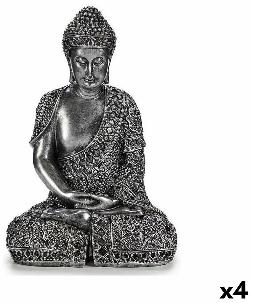 Statua Decorativa Buddha Seduto Argentato 17 x 32,5 x 22 cm (4 Unità)