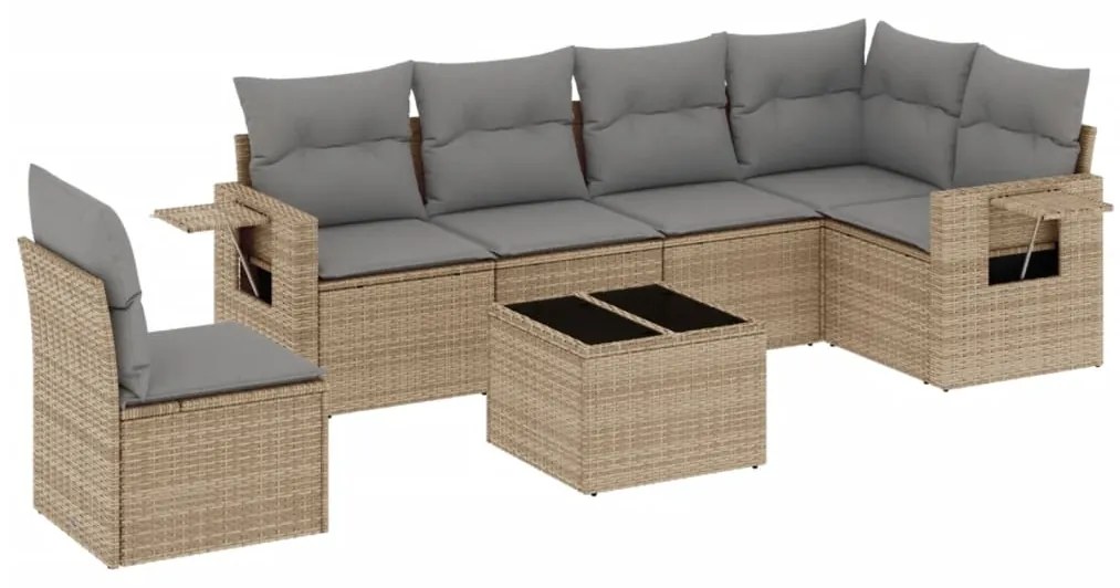 Set divani da giardino 7 pz con cuscini beige in polyrattan