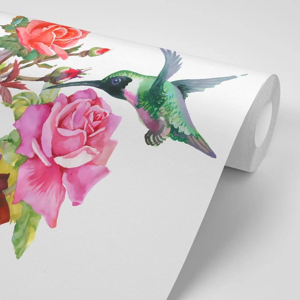 Carta da parati autoadesiva – Colibrì con fiori
