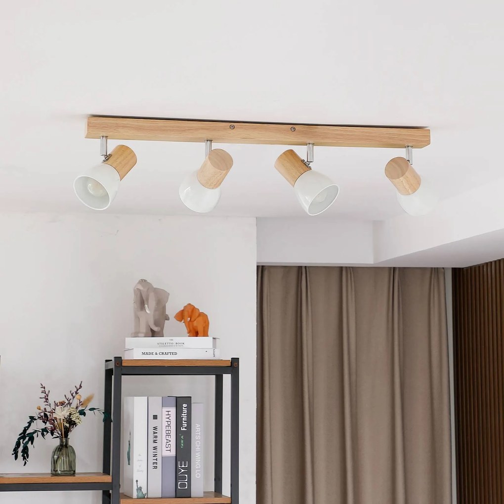 Plafoniera Lindby Thorin, 67 cm, a 4 luci, bianco, legno, E14