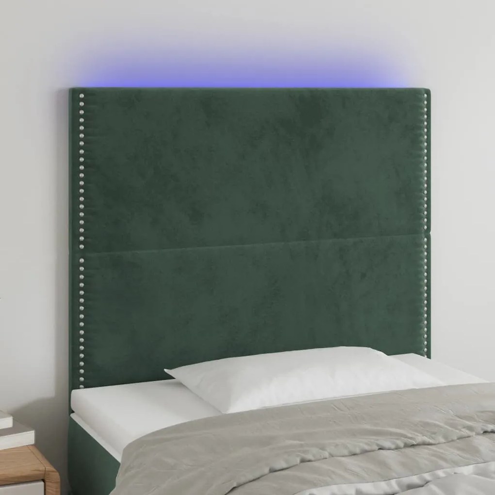 Testiera A Led Verde Scuro 90x5x118/128 Cm İn Velluto /