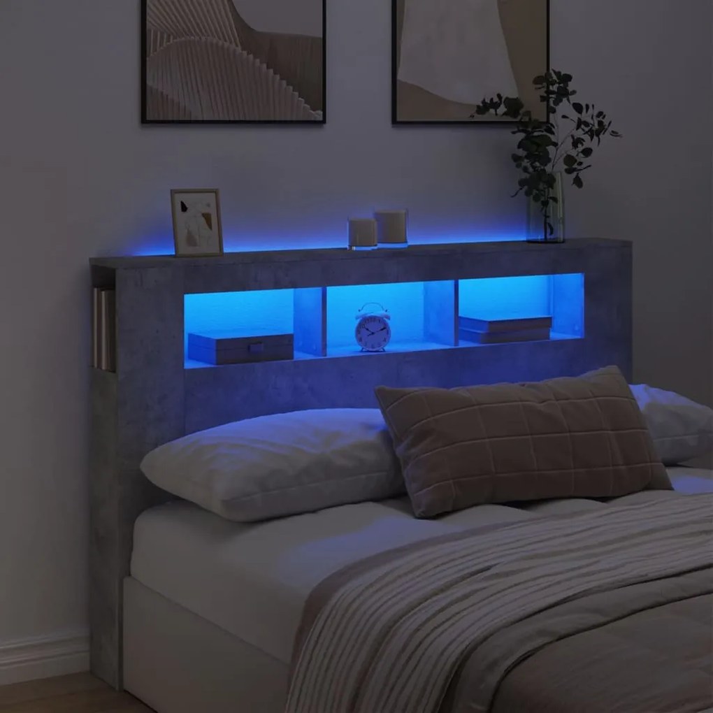 Testiera Led Grigio Cemento 160x18,5x103,5 Cm Legno Multistrato /