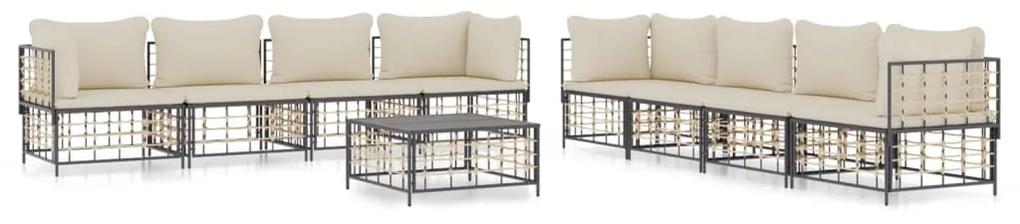 Set divani da giardino 9 pz con cuscini antracite in polyrattan