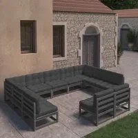 Set Divani da Giardino 11 pz con Cuscini Massello di Pino Nero 3077228