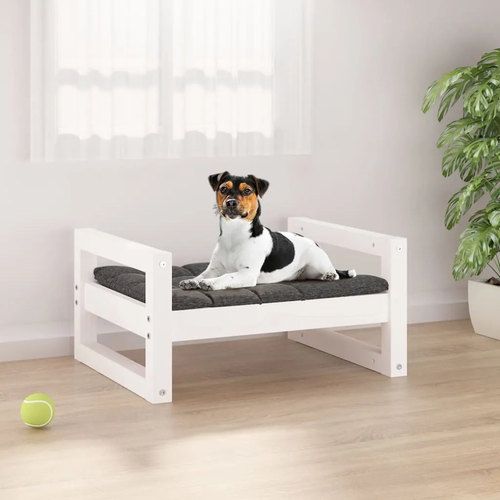 Cuccia Per Cani Bianca 55,5x45,5x28cm İn Legno Massello Di Pino /