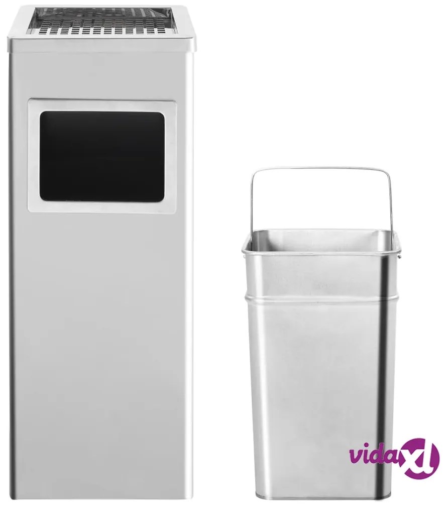 vidaXL Pattumiera con Posacenere da Albergo 36 L Acciaio Inox