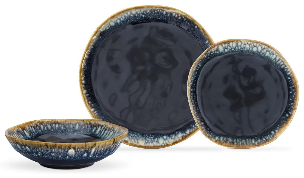 Servizio 18 piatti blu scuro in stoneware