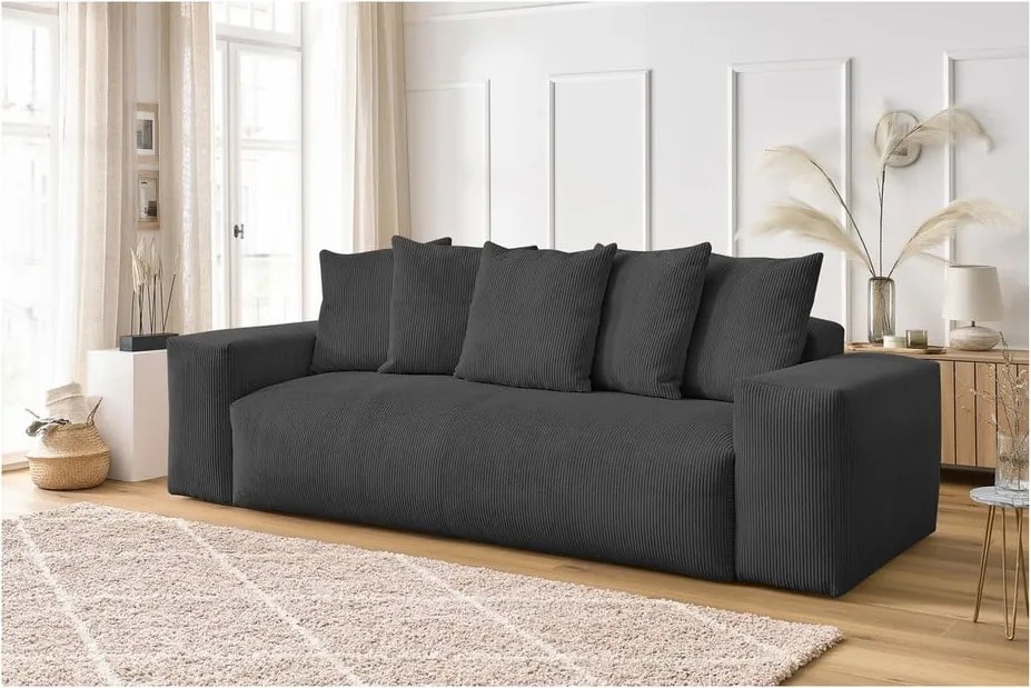 Divano grigio con rivestimento in velluto a coste 280 cm Voltaire – Bobochic Paris