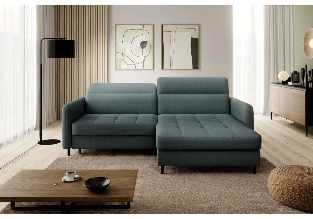 Divano angolare verde polveroso allungabile/con contenitore (con penisola a destra/con chaise lounge) e rivestimento in velluto Gomsi – ELTAP