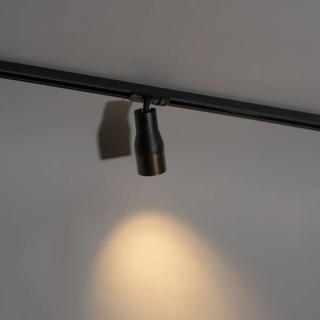 Faretto moderno nero con finitura bronzo scuro per sistema binario monofase - Iconic Kohua