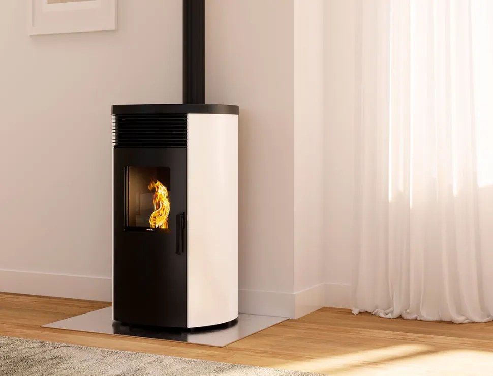 royal rondine air 60 us stufa a pellet ad aria uscita fumi superiore 6kw serbatoio 11kg 53x56x93 cm in acciaio bianco