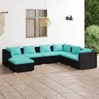 Set Divani da Giardino 7 pz con Cuscini in Polyrattan Nero 3101833