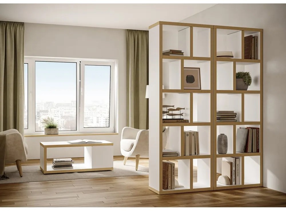 Libreria bianca con bordo in legno 70x198 cm Berlin - TemaHome