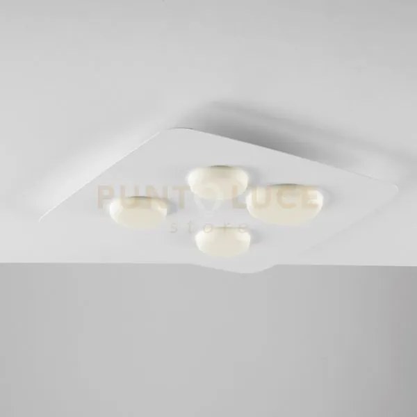 Plafoniera in metallo laccato bianco con diffusori in silicone a le...