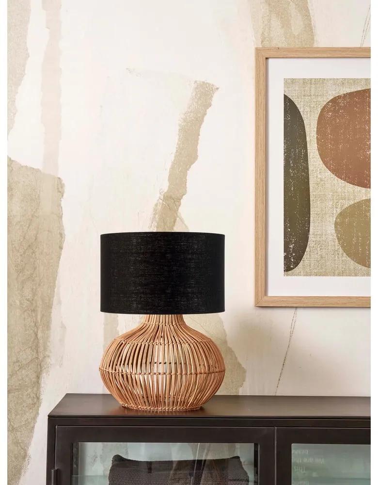 Lampada da tavolo con paralume in tessuto nero e naturale (altezza 48 cm) Kalahari - Good&amp;Mojo