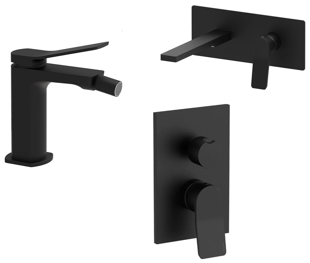 Paffoni Tilt set rubinetteria lavabo a muro bidet senza scarico e miscelatore doccia incasso nero opaco