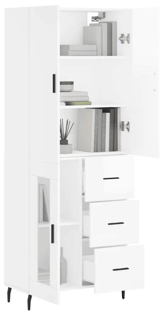 Credenza Bianco Lucido 69,5x34x180 cm in Legno Multistrato