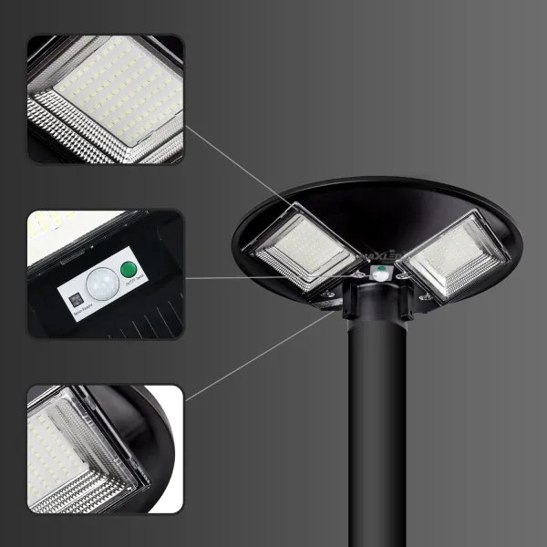 Lampione solare LED con sensore, 15W/6V, 6500K, IP65, nero + telecomando