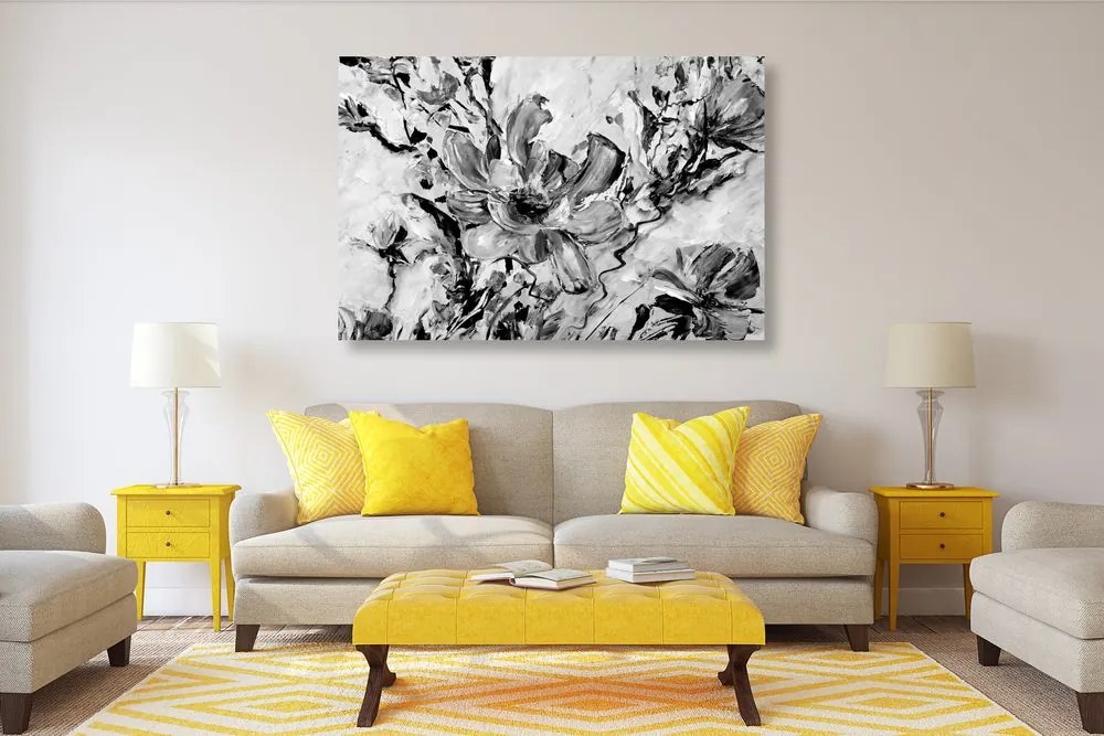 Quadro su tela – Fiori dipinti dell'estate in bianco e nero