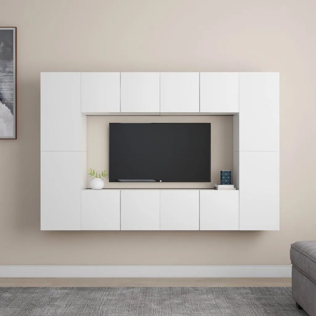 Set mobile tv 8 pz bianco in truciolato