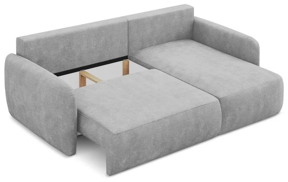 Divano angolare grigio chiaro allungabile/con contenitore (con penisola a destra/con chaise lounge) con rivestimento in ciniglia Lilo – Makamii