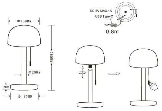 Globo 21016S - Lampada da tavolo LED NORMAN LED/1,5W/3,7V 3000/4200/6000K nero