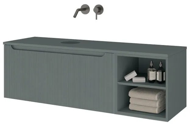 Mobile da bagno sospeso sotto lavabo Madero Kimono L 110.5 x H 46 x P 46 cm blu laccato cannettato, 1 cassetto ,senza foro