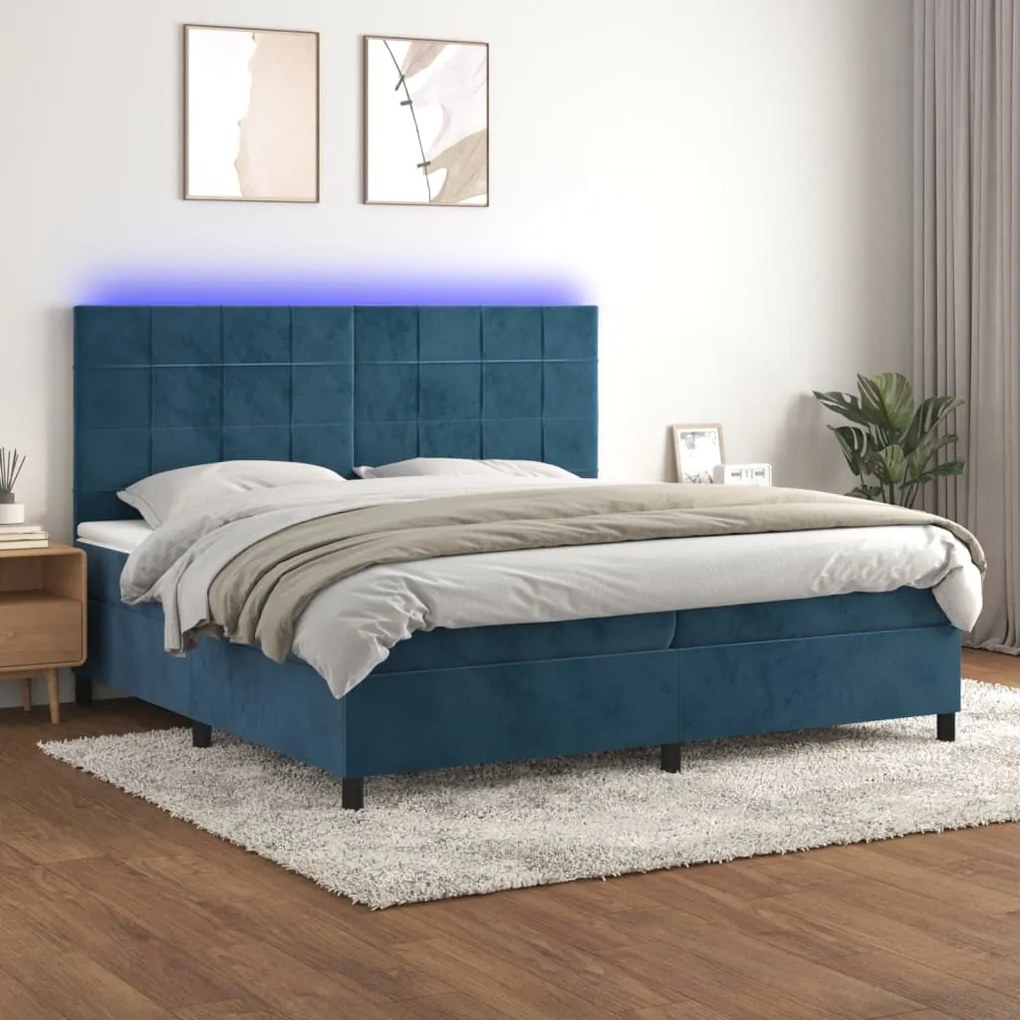 Letto a molle con materasso e led blu scuro 200x200 cm