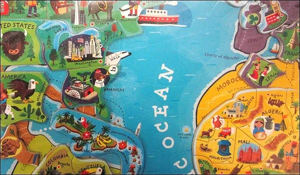 Mappa del mondo - Puzzle magnetico 92 pezzi (versione inglese) - legno