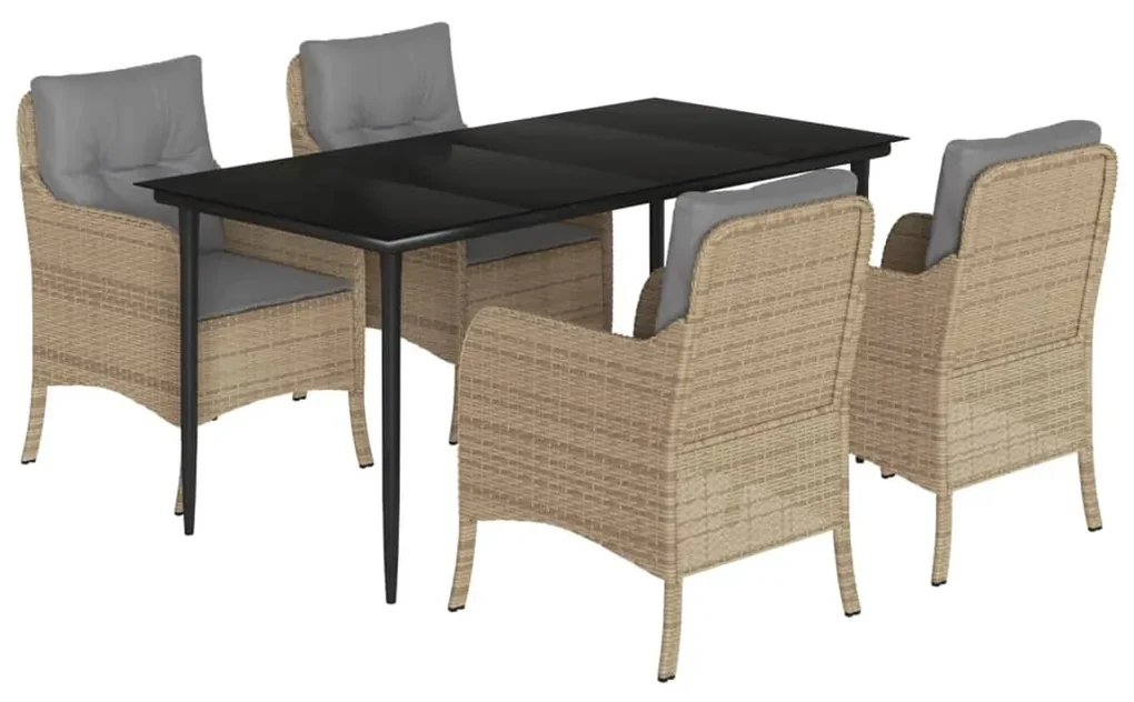 Set da pranzo da giardino 5 pz con cuscini beige in polyrattan