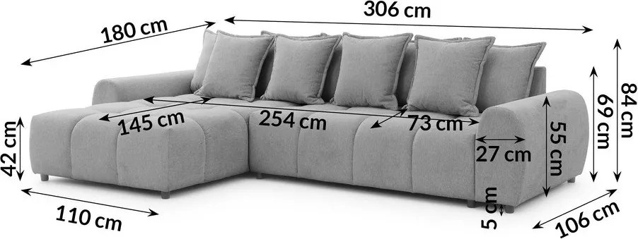 Divano angolare grigio (con penisola a sinistra/con chaise lounge) Albane – Ropez