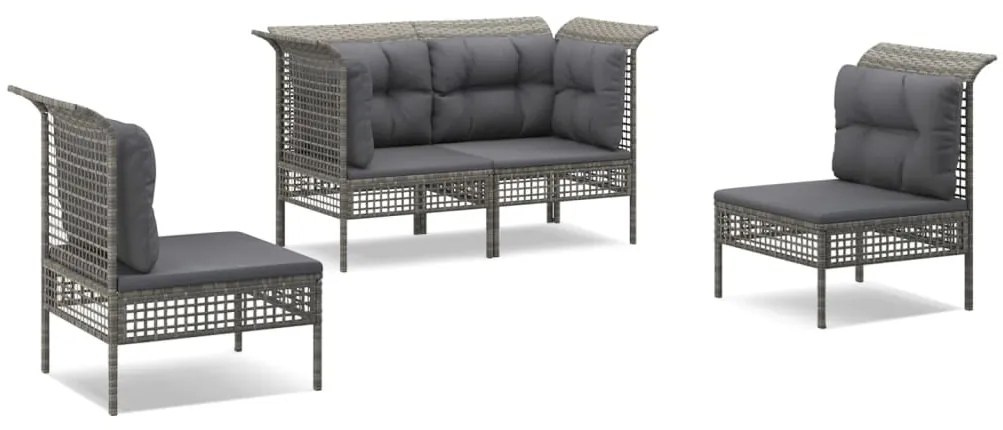 Set divani da giardino 4 pz con cuscini in polyrattan grigio