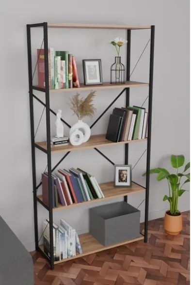 Libreria 5 Ripiani Stile Industrial 88x34x180 Jacob Rovere