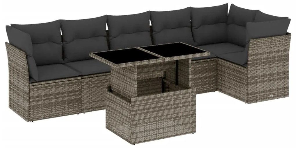 Set divani da giardino 7 pz con cuscini grigio in polyrattan