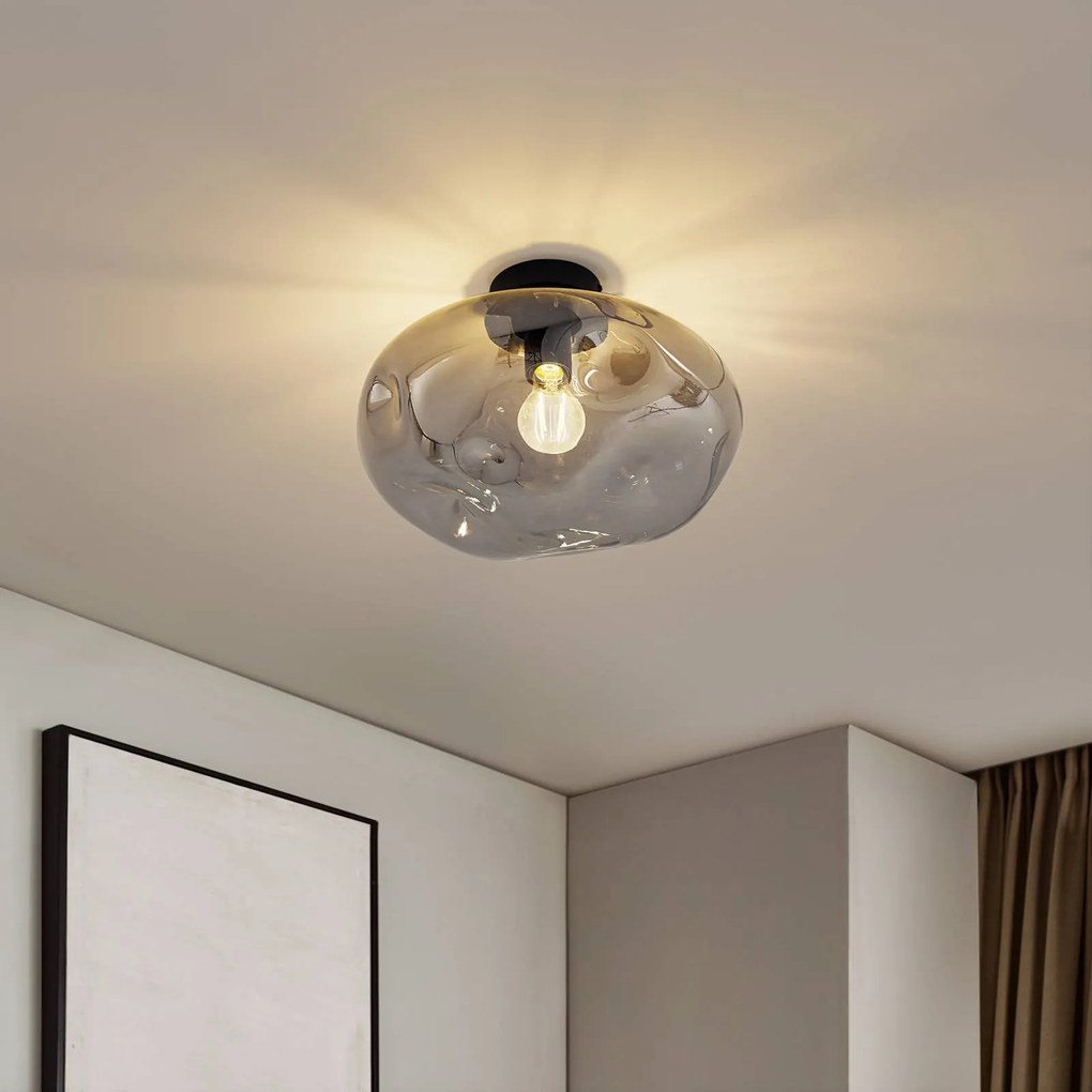 Plafoniera Lindby Lelia, grigio fumo, vetro, Ø 35 cm
