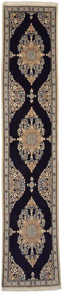 Nain Tappeto persiano 310x80 Blu (Iran) Annodato A Mano