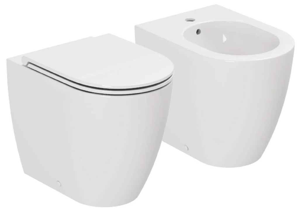 Coppia Di Sanitari a Terra Senza Brida Azzurra Ceramica "Comoda" Bianco Lucido