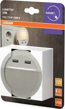 Osram - Lampada notturna LED da spina con sensore LUNETTA 2xUSB LED/13W/230V