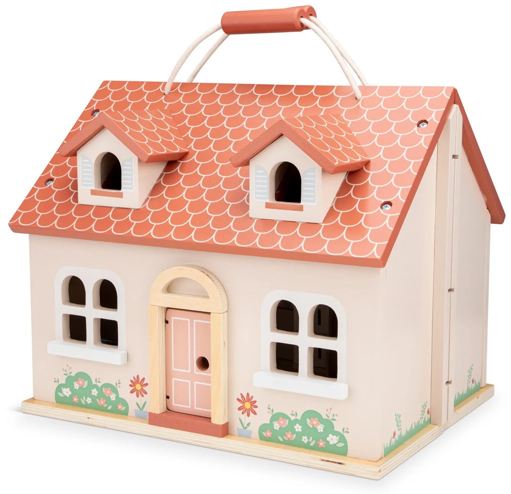 Casa delle bambole pieghevole in legno con mobili