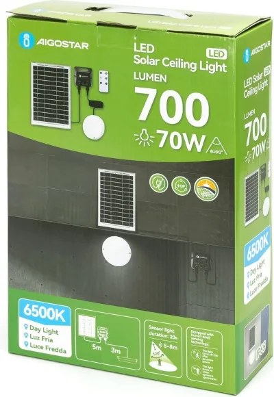 Aigostar - Plafoniera solare LED con sensore LED/3,7V 6000 mAh IP65 + telecomando