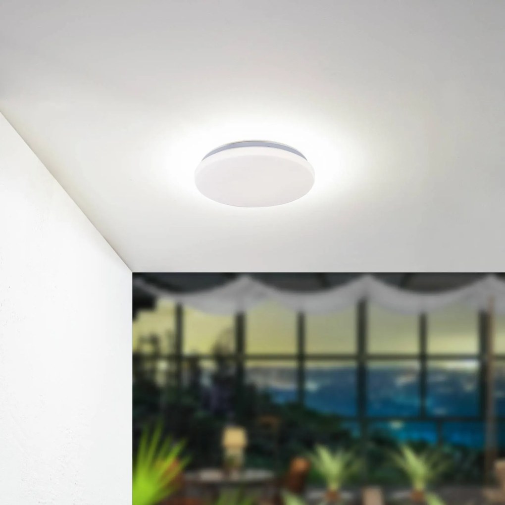 Lindby Plafoniera da esterno a LED Kirkola, 3000 K, Ø 34 cm, bianco