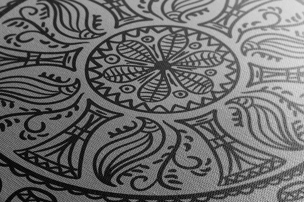 Quadro su tela – Mandala con motivo naturale astratto in bianco e nero