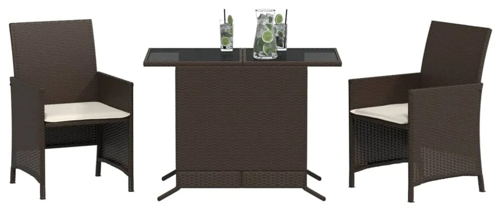 Set bistrò 3 pz con cuscini marrone in polyrattan