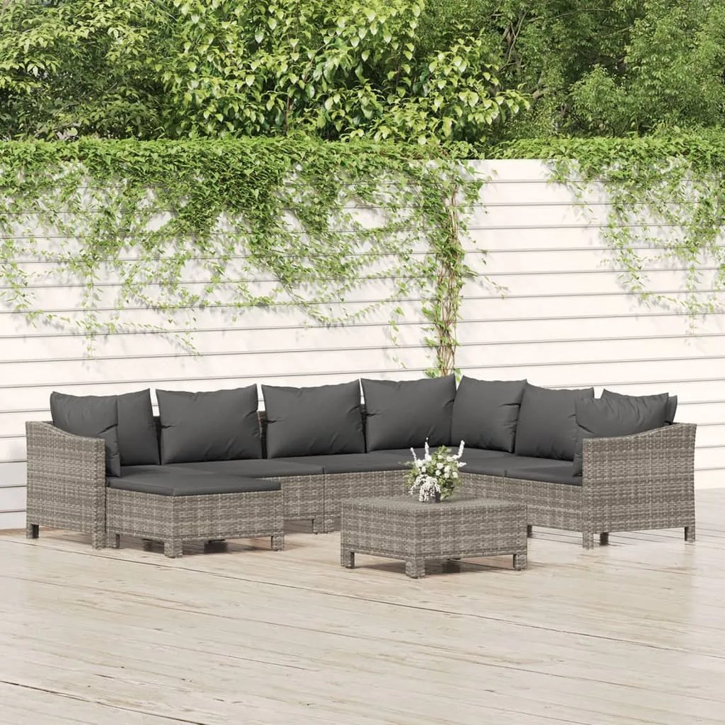 Set divani da giardino 8 pz con cuscini in polyrattan grigio