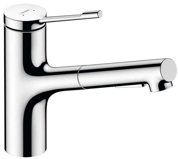 Rubinetto da cucina con doccetta diagonale Zesis Lean argento cromato lucido HANSGROHE