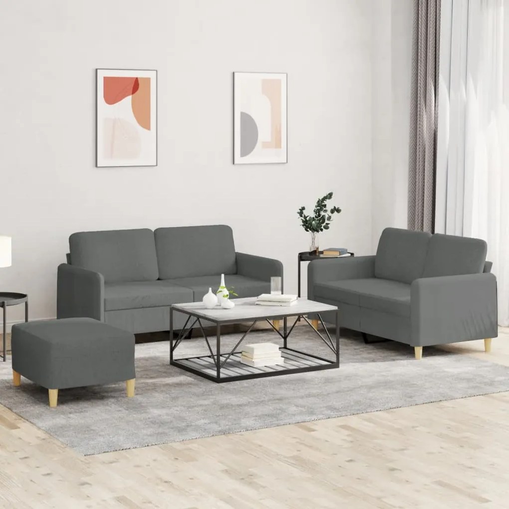 Set Di Divani 3 Pz Con Cuscini Grigio Scuro İn Tessuto /