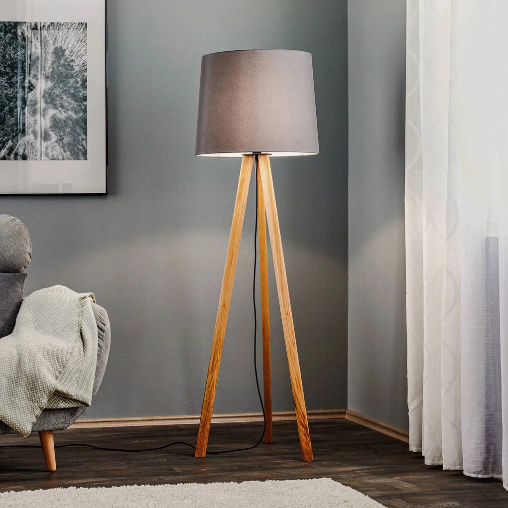 Lampada da terra Alos Quitani, Legno chiaro, Soggiorno / Sala da pranzo, Tessuto / Stoffa / Seta, Scandinavo, Lampada da terra