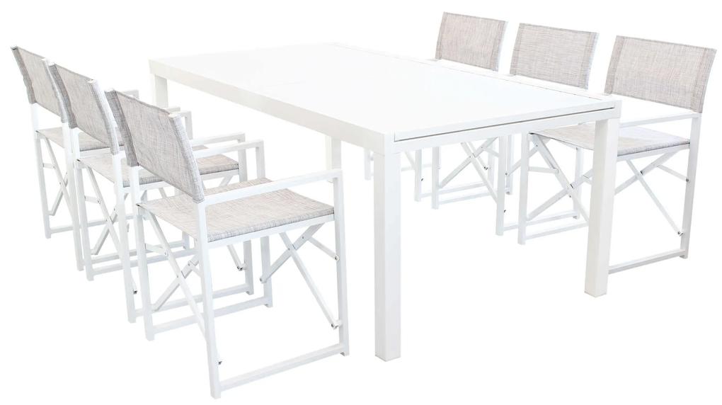 DEXTER - set tavolo in alluminio e teak cm 200/300 x 100 x 74 h con 6 poltrone Carpenter