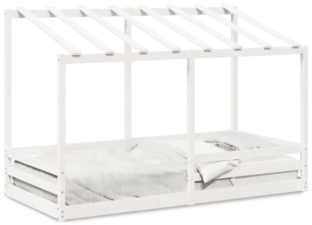 Letto Per Bambini Con Tetto Bianco 90x200cm Legno Massello Pino /