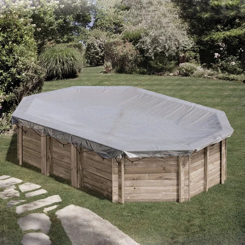 Copertura invernale per piscina ovale GRE in pvc grigio 591 x 405 cm